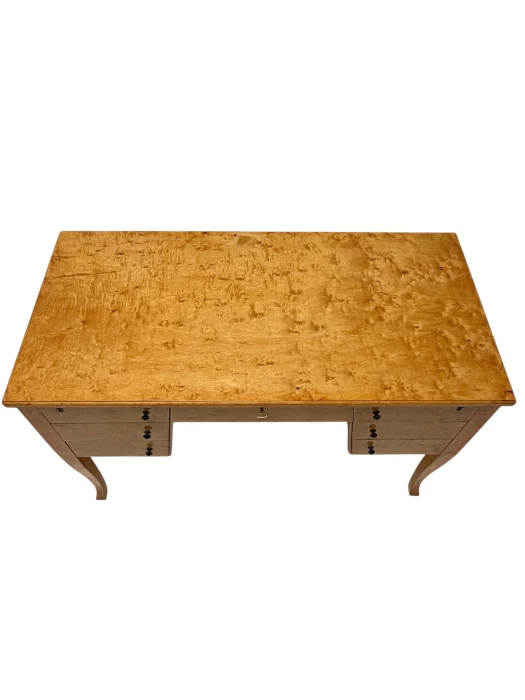 Art Deco Desk in Birdseye Maple, Swedish Design, 1940s, 7 Drawers